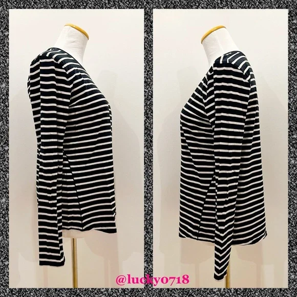 Lululemon Ever Ready Long Sleeve Top In Yachtie Stripe Black Chrome Sz 6 - Picture 5 of 8